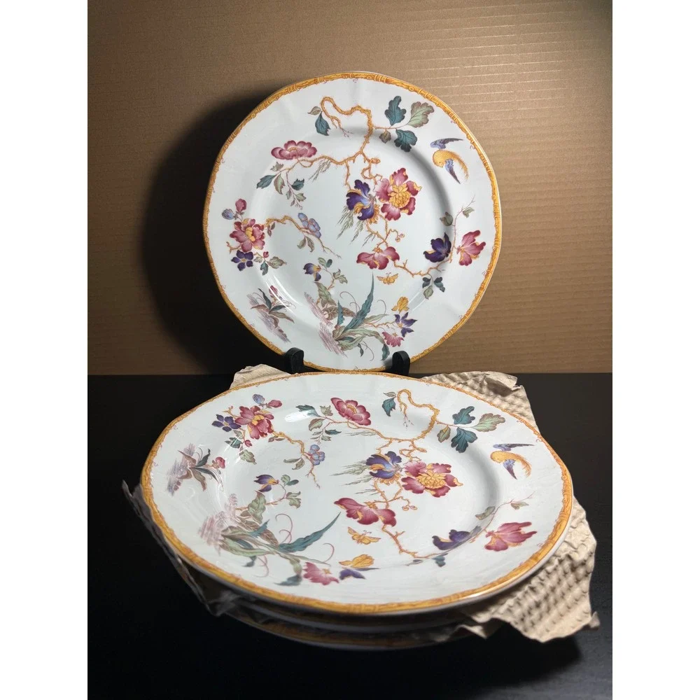 4 Wedgwood Devon Rose Floral Bird Chinoiserie Salad Plates Scalloped Border 8